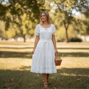 Dress White Eyelet & Crochet Boho Prairie Made in India